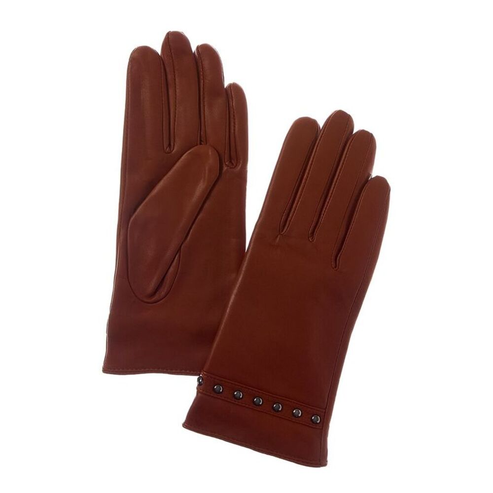 Sofiacashmere Cashmere-Lined Nappa Leather Gloves, Brown